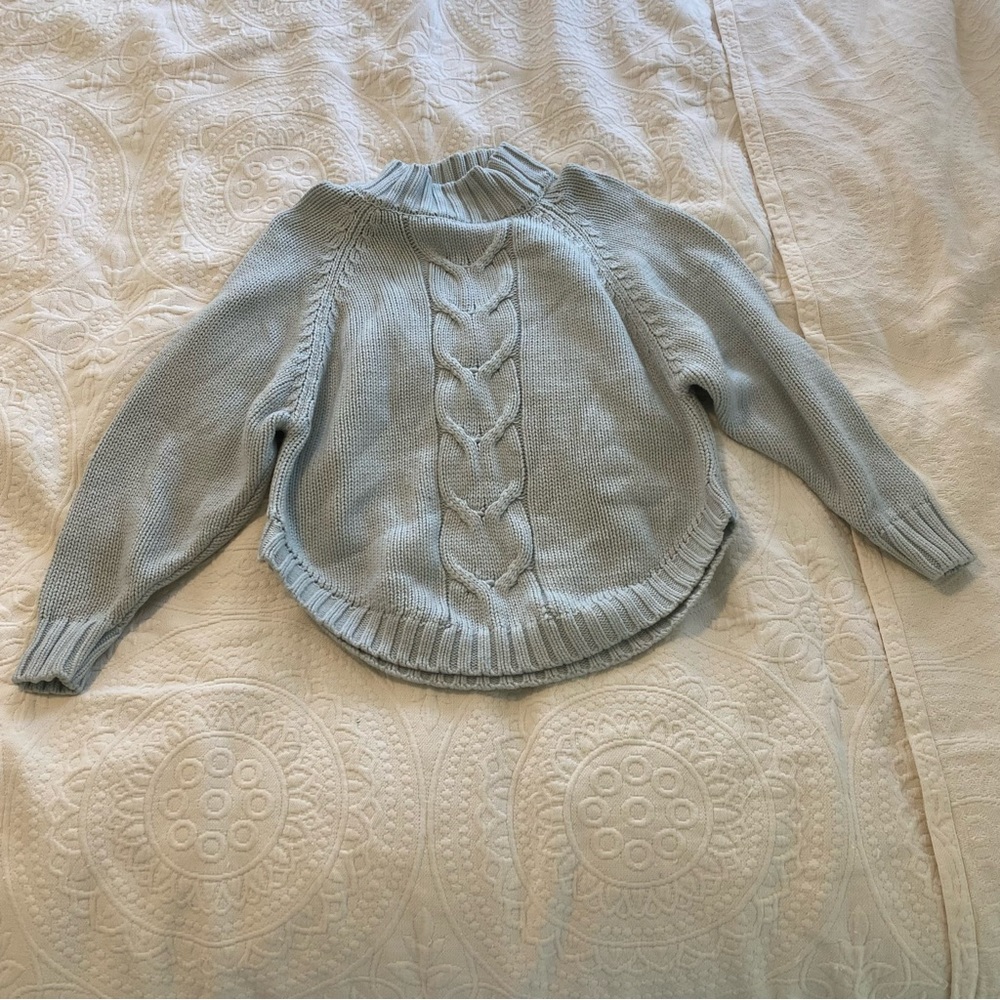 Nanette Lepore XS Sea Foam Green Mock Neck Cable Knit Sweater Wool Cashmere